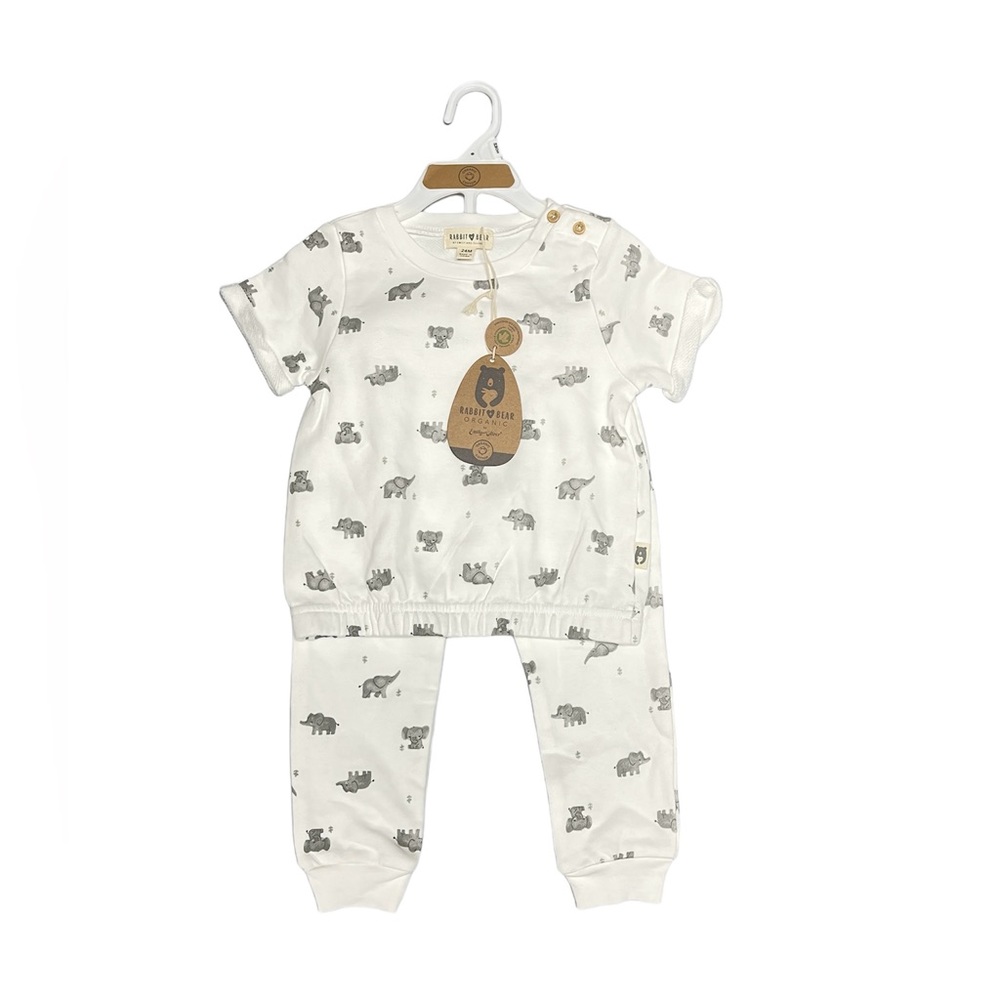 💯 Organic Cotton Tahari Baby White & Grey 2 Piece Outfit Set